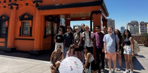 students standing in front of Angels Flight Railway